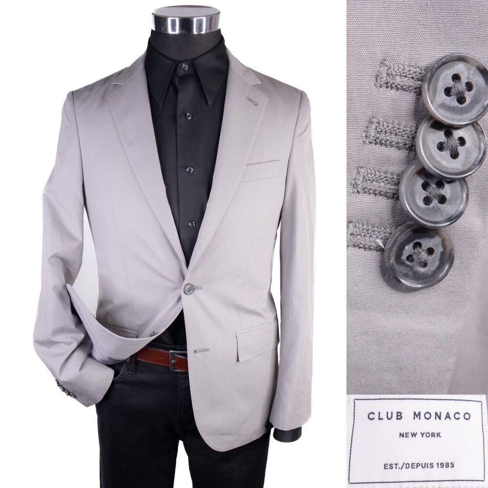 Club Monaco New York Grant Fit Cotton Sport Coat Jacket Blazer Beige Sz 36R EUC